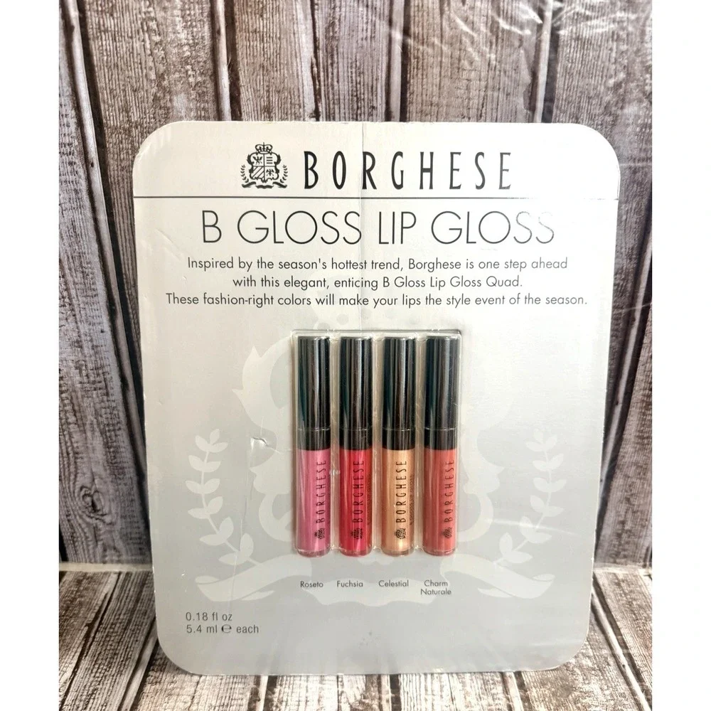 Set of 4 Borghese B Lip Gloss Roseto Fuschia Celestial Charm Naturale NEW!